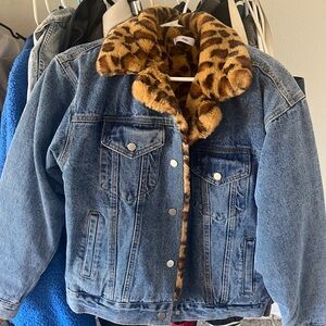 Adika Jean jacket with leopard fur